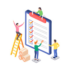 Teamwork and task completion illustration with transparent background on white