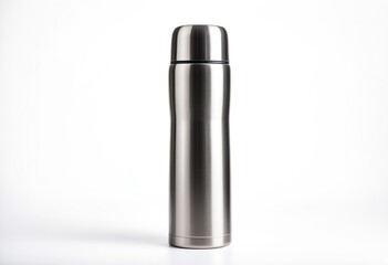 A blue travel mug sitting on top of a table.