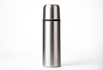 A blue travel mug sitting on top of a table.