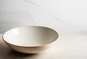 A blue bowl sitting on top of a marble counter.