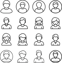 Minimal Avatar Line Icons. User Profile Outline Vector Set
