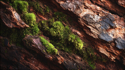Obraz premium Moss growing on a tree trunk, nature's texture