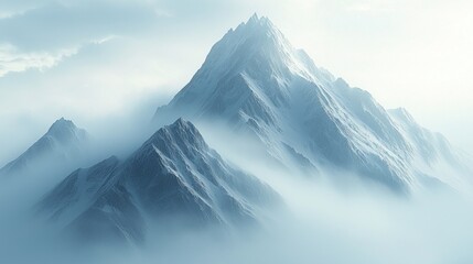 Majestic mountain peaks shrouded in ethereal mist