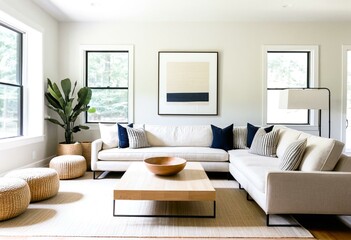 A living room filled with furniture and a large window.