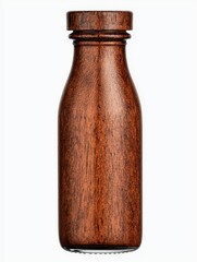 Dark Brown Wooden Capped Bottle on White Background