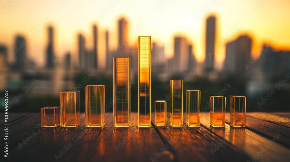 Poster vibrant d bar chart with transparent elements layered on top of each other, set against a soft gradi