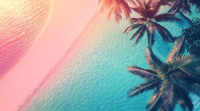 Tropical beach sunset aerial view.