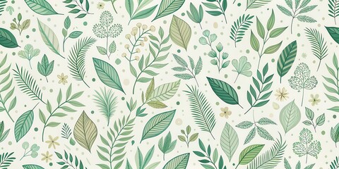 Fototapeta premium A Seamless Pattern of Delicate Green Foliage and Blossoms, Ideal for Textile Design and Decorative Applications