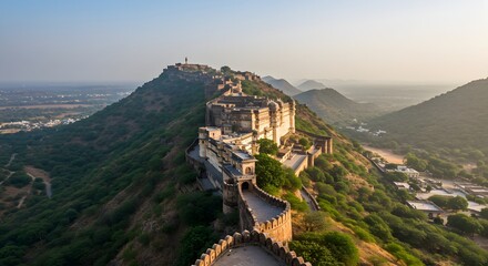 Fototapeta premium Fort on Hill with Ramparts and Lush Greenery