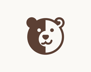 Obraz premium Bear logo icon in clean dark brown with flat design