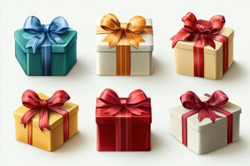 Gift boxes with ribbons in various colors
