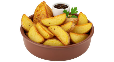 Isolated Bowl of Roasted Potato Wedges