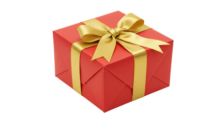 Isolated Red Gift Box with Gold Ribbon
