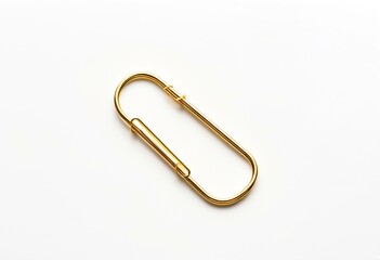 A gold paper clip on a white surface.