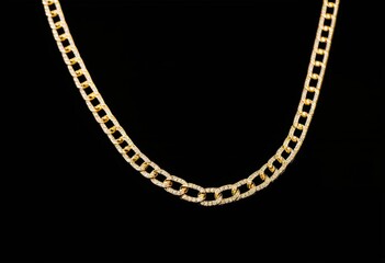 A gold chain on a black background.