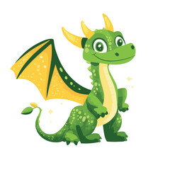 Fototapeta premium Cute Green Dragon Standing With Wings Cartoon Illustration For Childrens Storybooks And Educational Resources