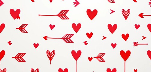 Seamless pattern of cute Cupid's arrows on white Perfect Valentine's Day background, texture, valentines day