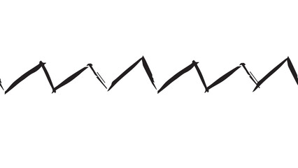 White seamless background with broken line drawn with ink on white background, zigzag pattern drawn with dry brush, abstract curved line in the form of mountains, crooked line drawn by child