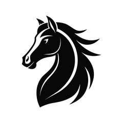 Beautiful Black Horse Head Vector Silhouette Illustration Cartoon, Clipart, Line Art Design on white background.