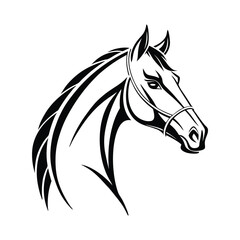 Beautiful Black Horse Head Vector Silhouette Illustration Cartoon, Clipart, Line Art Design on white background.