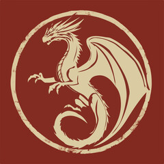 Elegant Dragon Emblem With Distressed Texture On Red Background Design For Fantasy Games And Art