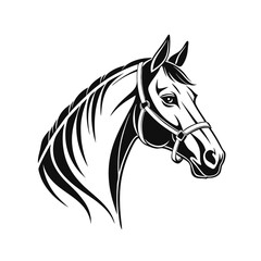 Beautiful Black Horse Head Vector Silhouette Illustration Cartoon, Clipart, Line Art Design on white background.