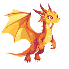 Obraz premium Cute Orange Dragon Cartoon Character Isolated On White Background Vector Illustration