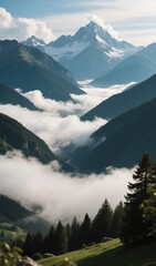 Aesthetic mountain landscape with clouds and beautiful natural view, showcasing serene and peaceful outdoor scenery.

