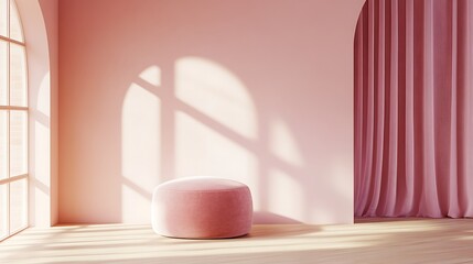 Pink Room with Sunlight, and Velvet Stool.