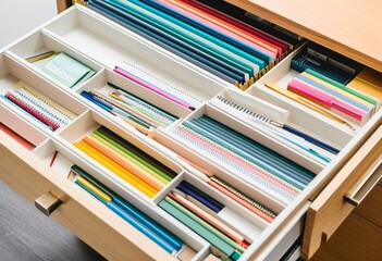 A drawer filled with lots of different colored pencils.