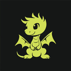 Cute Cartoon Dragon Vector Illustration On Dark Background For Kids Design Element