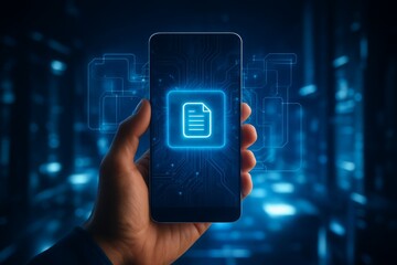 Touching the Future, depiction of a hand interacting with a sophisticated hologram interface, symbolizing the seamless blend of human touch with cyber technology