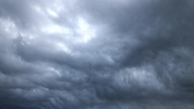 flow of clouds in the completely covered sky, storm clouds sky only, clouds moved by the wind time-lapse video background