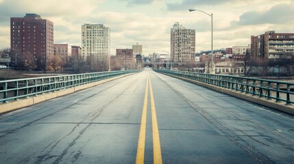 Fototapeta premium Empty city bridge road, cityscape background, urban travel