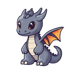 Cute Cartoon Baby Dragon Character With Big Eyes And Orange Wings On White Background For Childrens Illustration