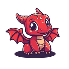 Cute Red Baby Dragon Cartoon Illustration For Childrens Designs And Fantasy Creations