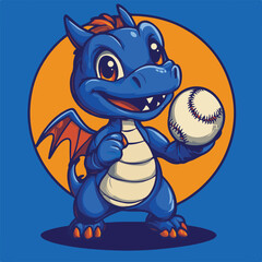 Obraz premium Cute Cartoon Dragon Mascot Holding A Baseball Vector Illustration For Sports Team