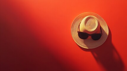 The summer concept of sunglasses and a straw beach hat 