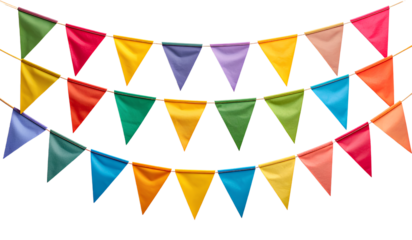 Rainbow-Themed Celebration Banner with Colorful Flags, Transparent PNG