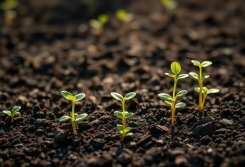 Seedlings sprout from fertile soil, symbolizing business growth and prosperity, development, sprout