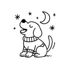 A content dog sitting proudly in a simple knitted sweater, smiling softly, floppy ears and tail peeking out.