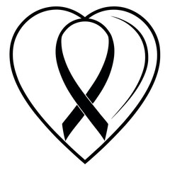 Black awareness ribbon inside a heart shape.