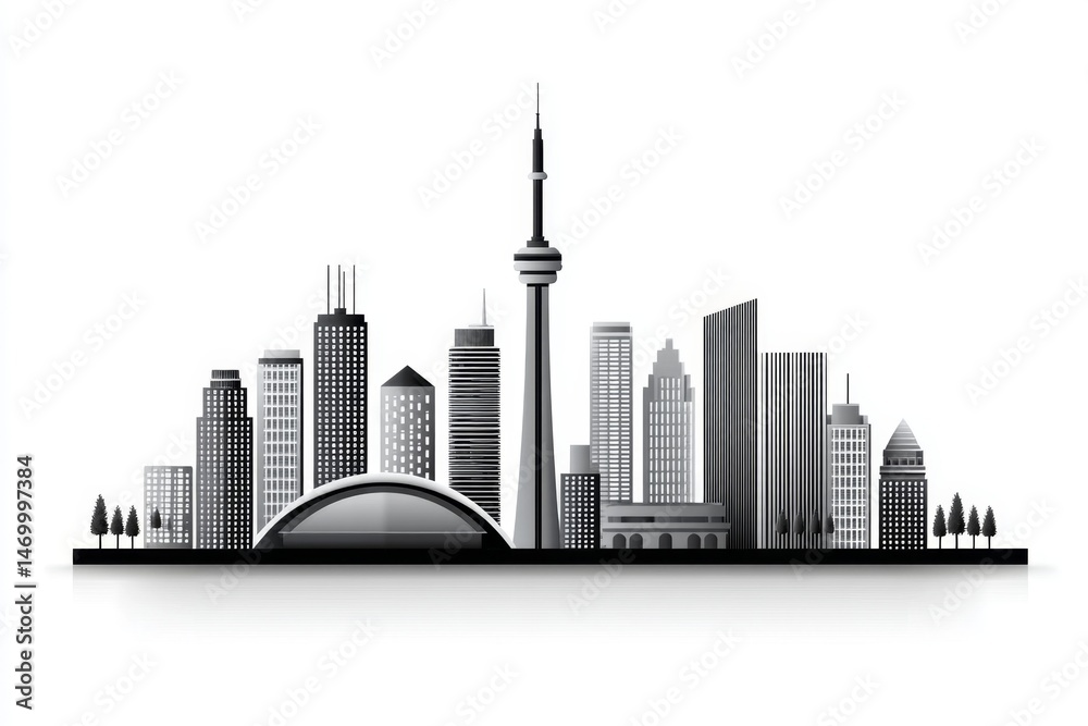 Poster a minimalist skyline silhouette of a modern city using only black lines on a white background