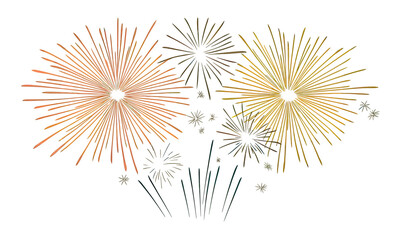 Fototapeta premium Colorful festive fireworks explosion bursts with multiple star shapes in flat minimalist vector design isolated on white background celebration concept
