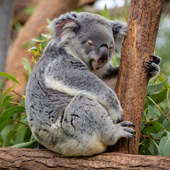 Obraz premium Adorable Koala Bear Relaxing on a Tree Branch in a Lush Forest