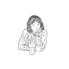 Minimal woman drinking coffee simple outline