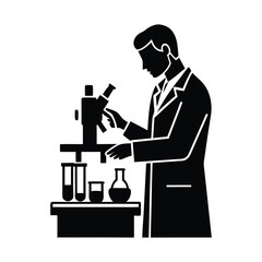 a doctor working in a lab vector silhouette on white background
