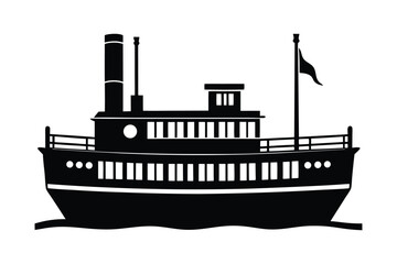 Obraz premium Steamboat silhouette vector illustration, Set of Steamboat silhouette