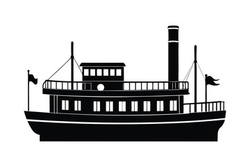 Obraz premium Steamboat silhouette vector illustration, Set of Steamboat silhouette