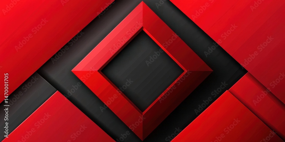 Poster Abstract Red and Black Geometric Design with Dimensional Depth and Layered Shapes